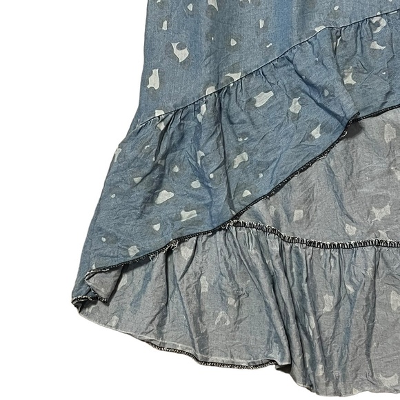 Sunny Studio Paris denim leopard print ruched high low ruffle hem maxi dress - Picture 7 of 9